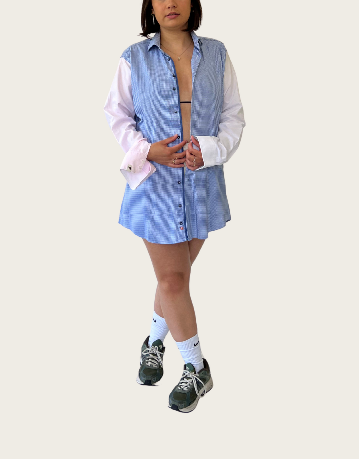 Triple blouse Blue checkered - white - pink