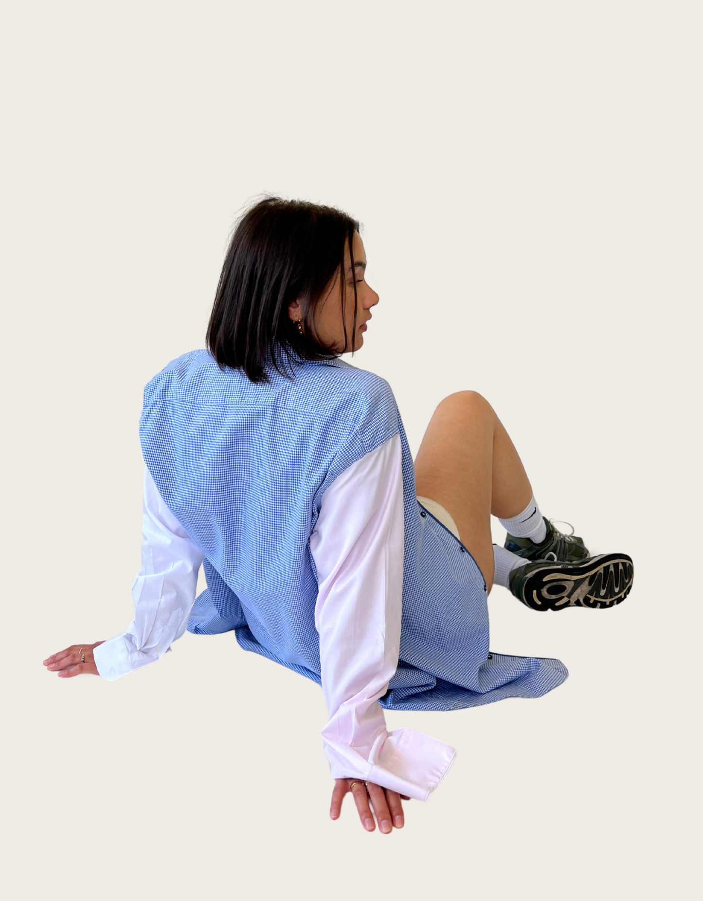Triple blouse Blue checkered - white - pink