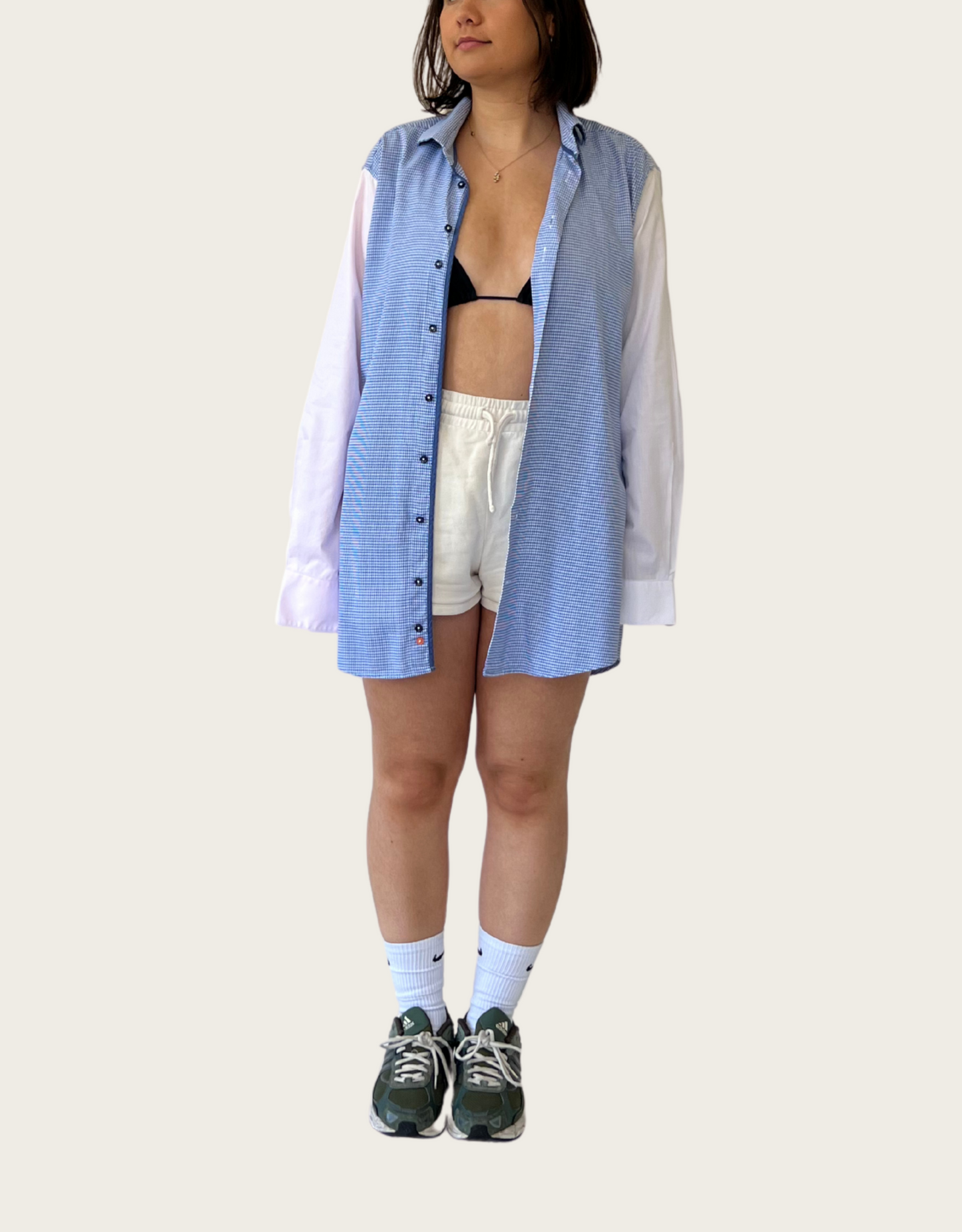 Triple blouse Blue checkered - white - pink