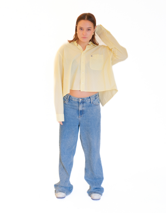 Cropped open back blouse with buttons - yellow