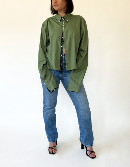 Cropped open back blouse - green