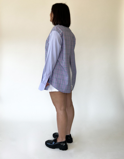 Open back duo blouse checkered - light purple sleeves