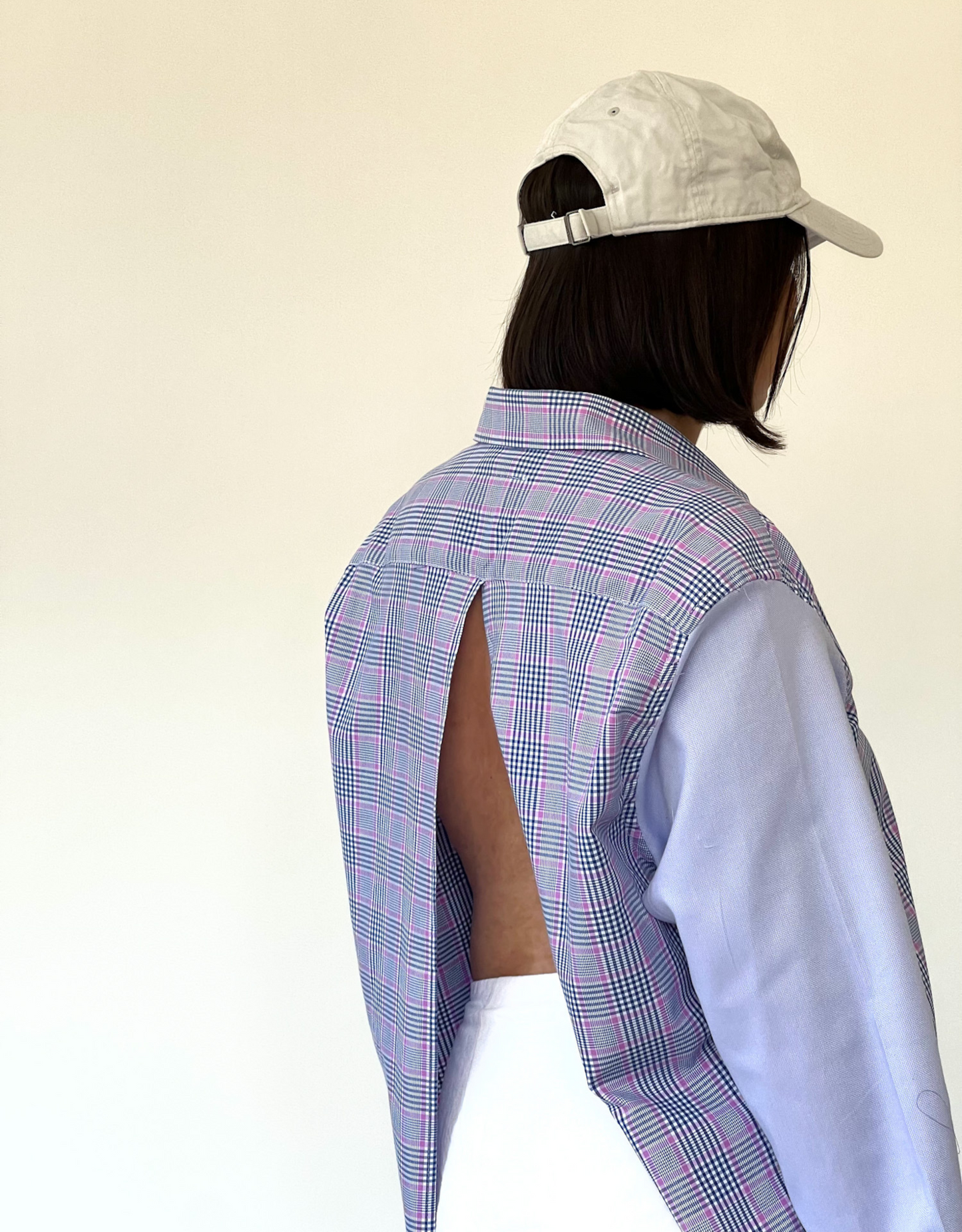 Open back duo blouse checkered - light purple sleeves