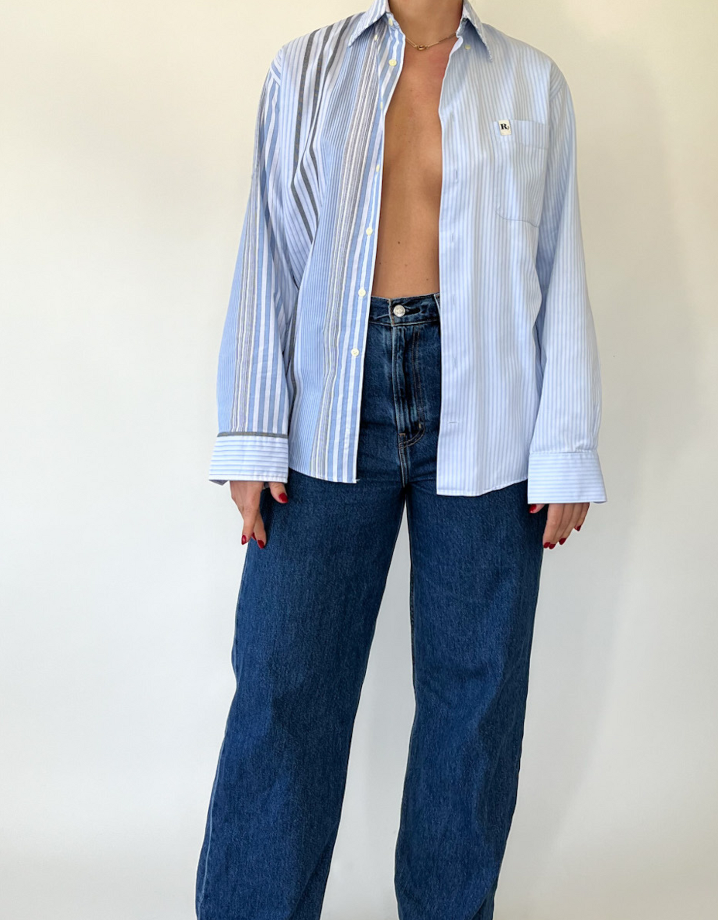 Duo blouse blue/grey striped - blue