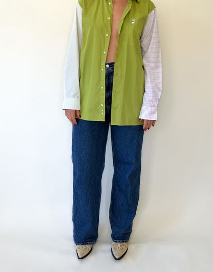 Triple blouse green - white - pink/blue checkered