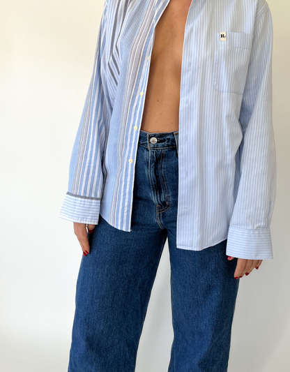 Duo blouse blue/grey striped - blue