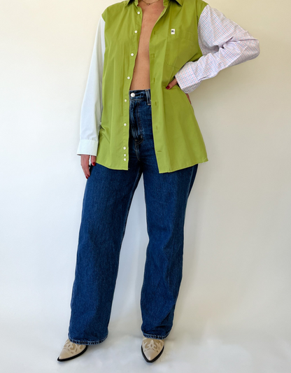 Triple blouse green - white - pink/blue checkered