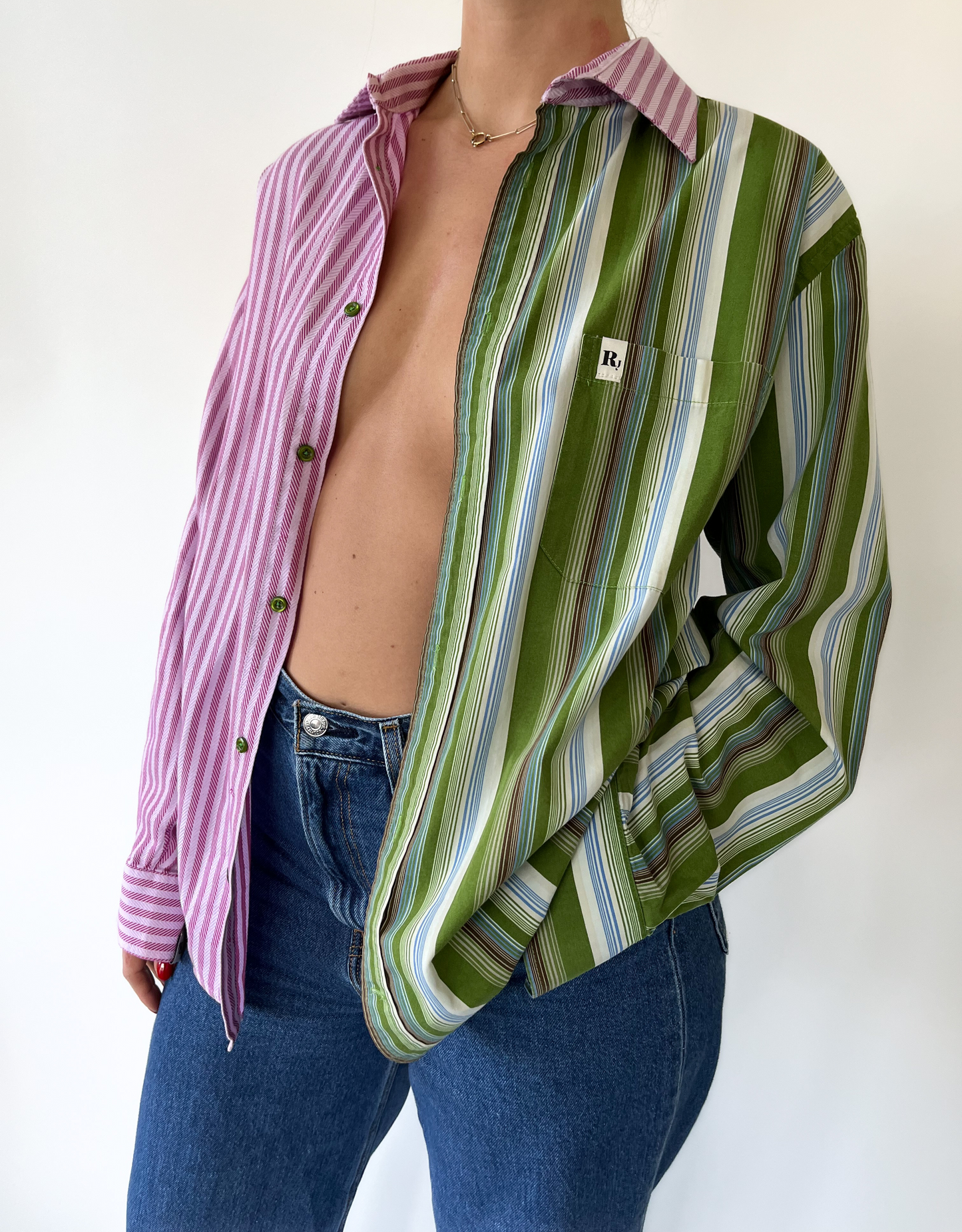 Duo blouse striped pink - green