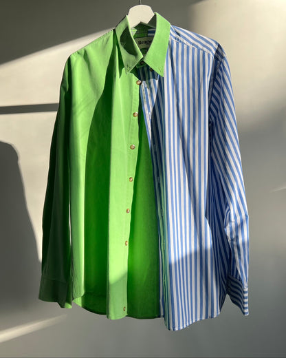 Duo blouse green - blue white stripe