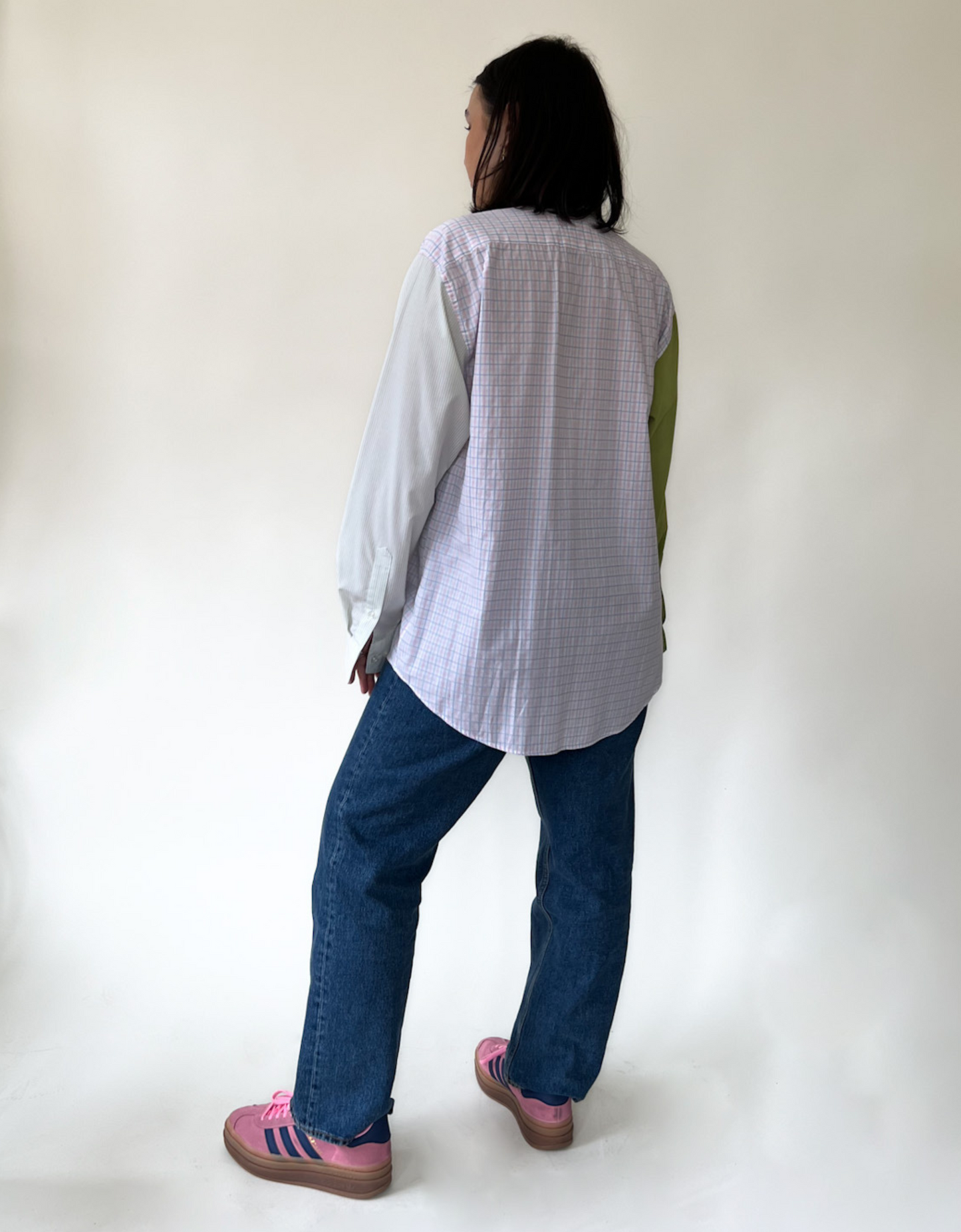 Triple blouse pink/blue checkered- white - green