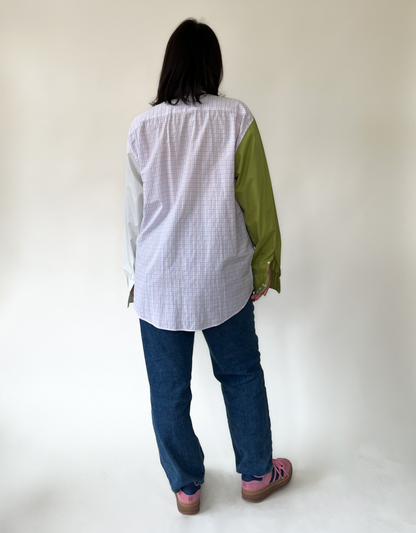 Triple blouse pink/blue checkered- white - green